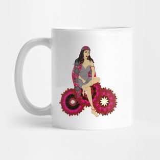 Beautiful gypsy woman on pink flower cart Mug